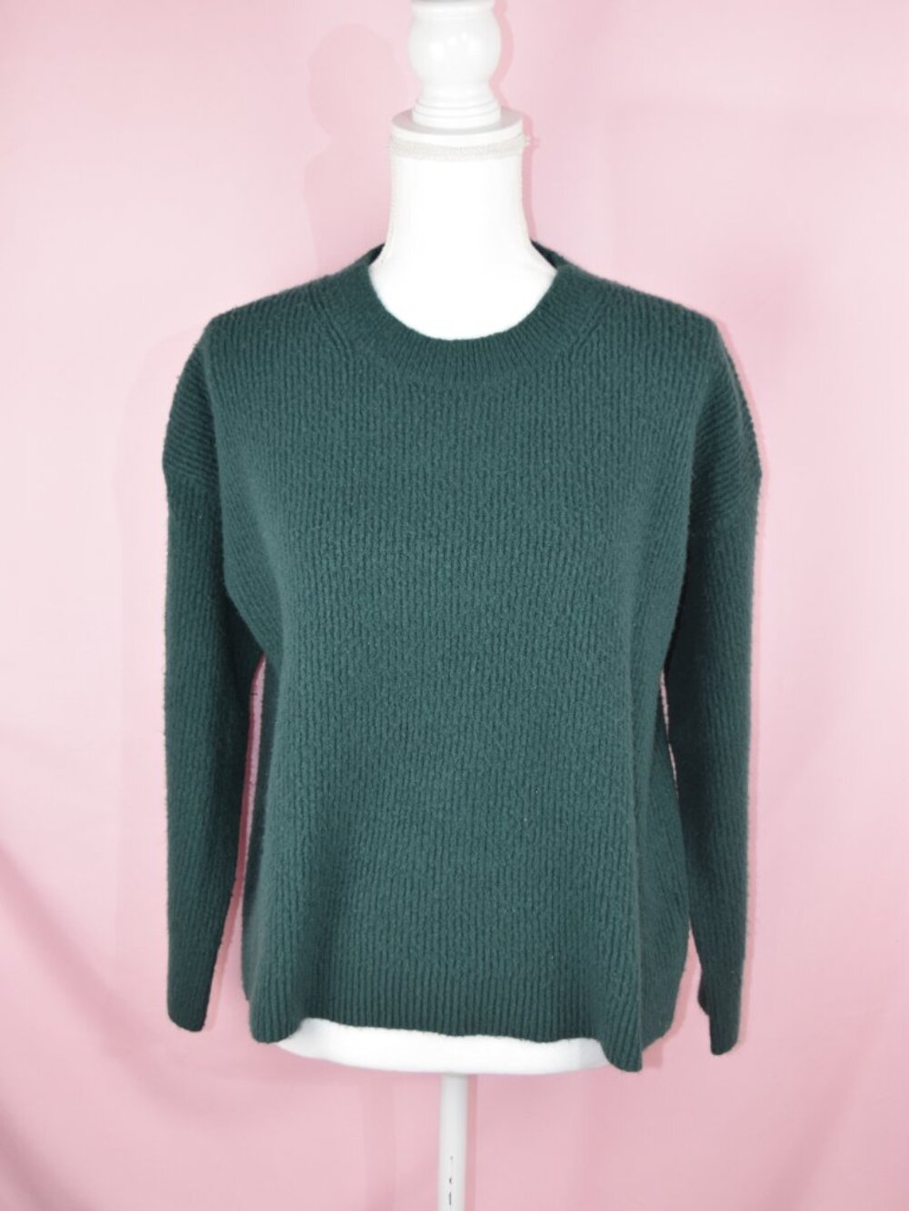 J. Crew Deep Green Ribbed Knit Crewneck Sweater | Size M